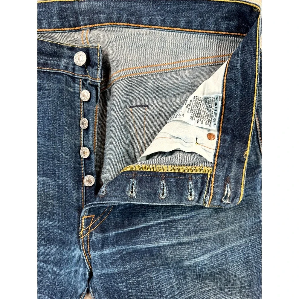 Levi's 501 Original Jeans Men 33x34 Blue Denim Button Fly Straight Leg Whiskered